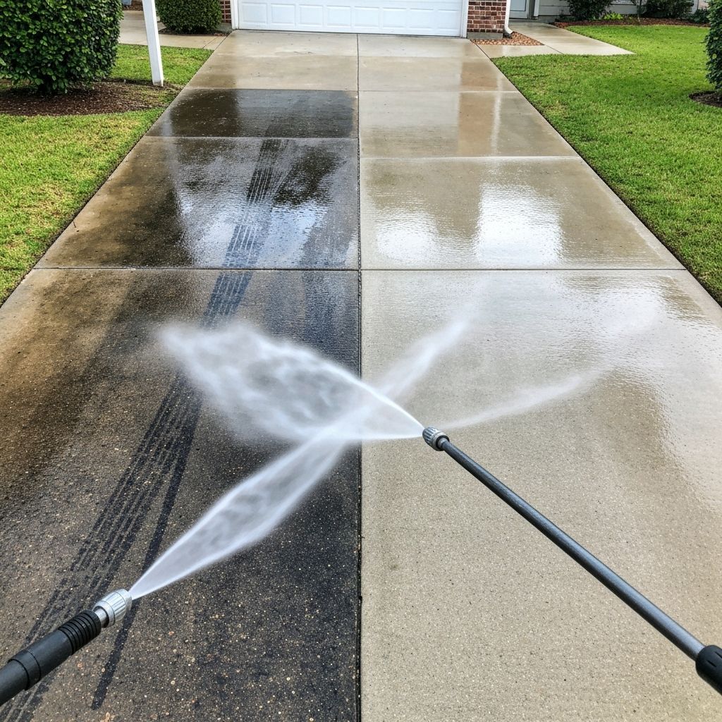 Before and after concrete driveway power washing