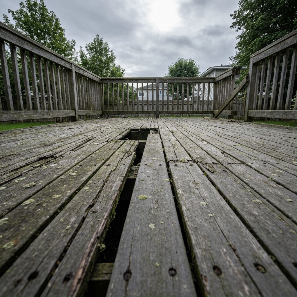 Weathered deck before professional power washing