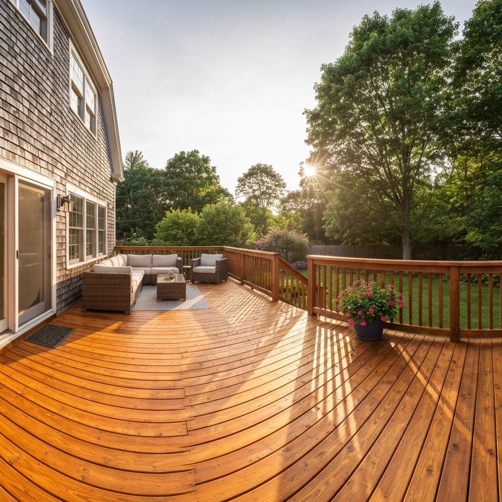 Beautifully restored wooden deck on a Connecticut home
