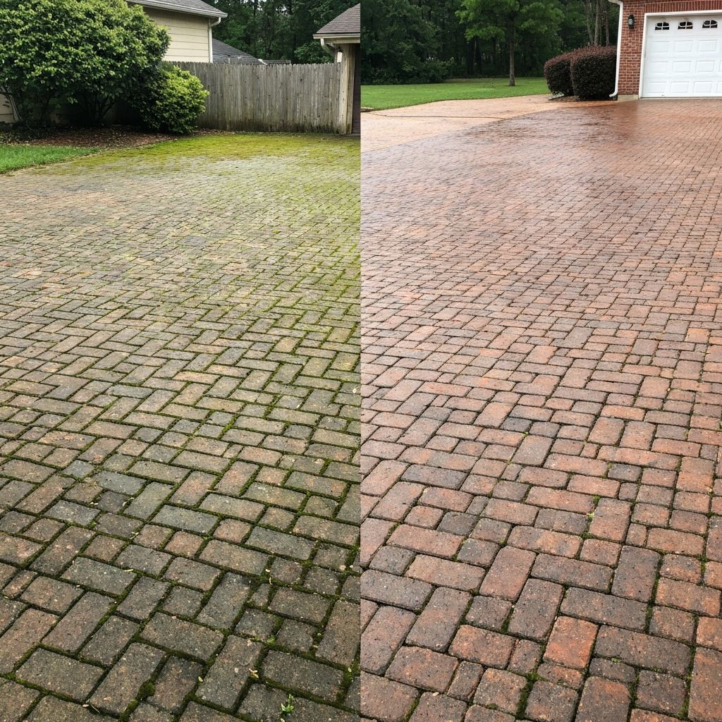 Before and after paver cleaning and sealing with wet-look finish